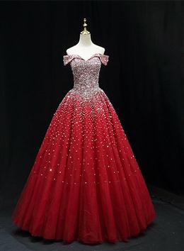 Picture of Shiny Red Color Sequins Pretty Long Formal Dresses, Dark Red Color Sweet 16 Dress